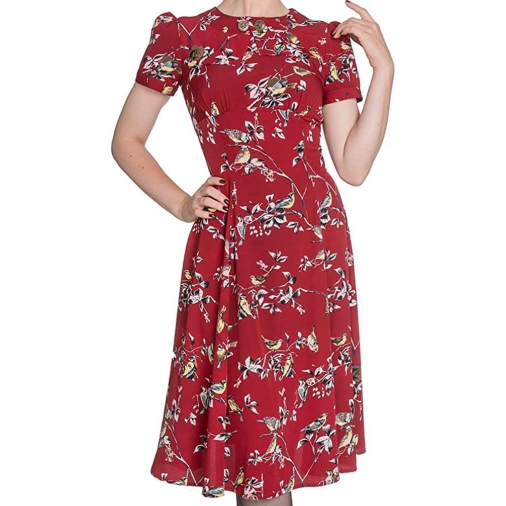 Red New Birdy Retro Landgirl 40s Style Dress